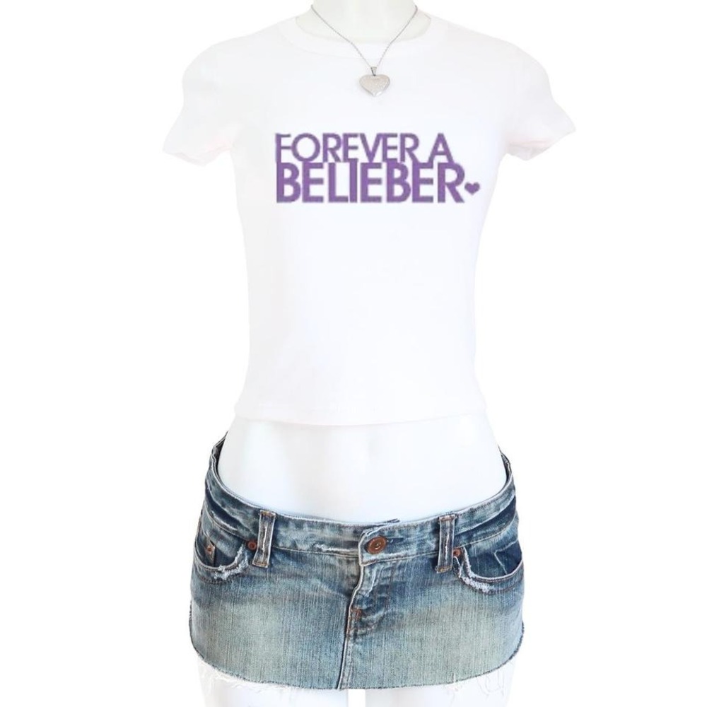 white forever a belieber baby tee justin bieber graphic fitted t shirt y2k
